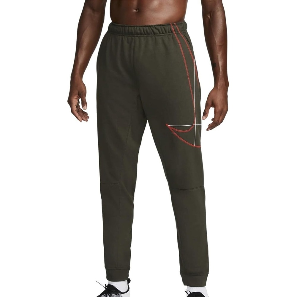 Nike Dri-FIT Men's Fleece Tapered Running Pants Logo Stitch Joggers Dark Green M